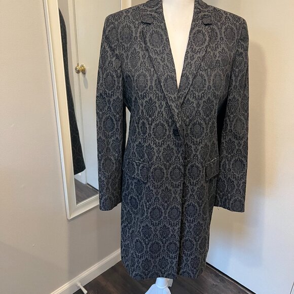 Jones New York Jackets & Blazers - Jones NY Gray & Navy Jacquard Long Jacket/Dress Coat, Size 8